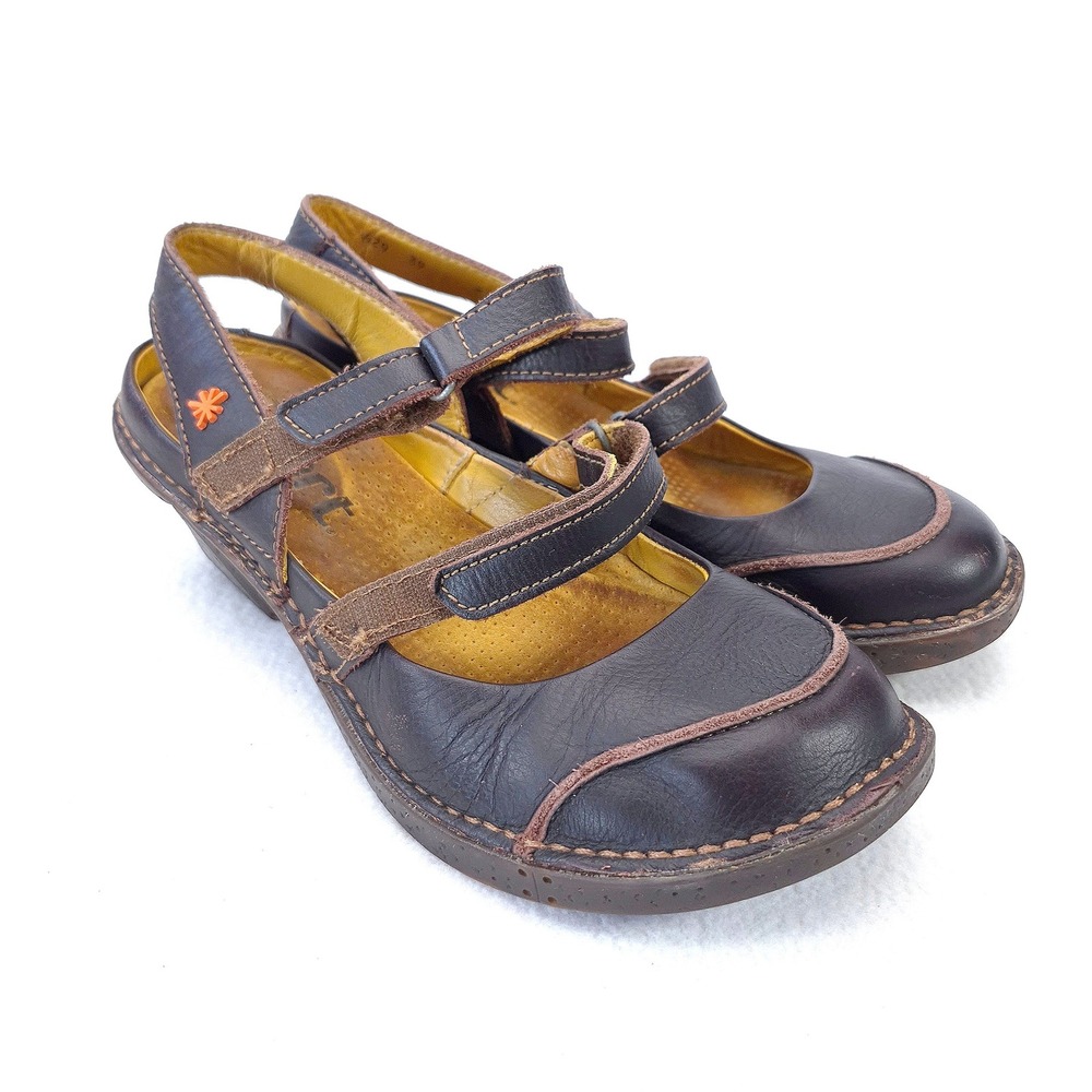 Art Company Mary Jane Wedge Sandals Brown Sz 38 Leather Gorpcore Cottagecore - Picture 1 of 12